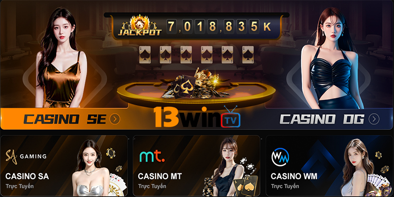 Giao diện trang chủ nhà cái 13win uy tín và hiện đại với tông màu sang trọng